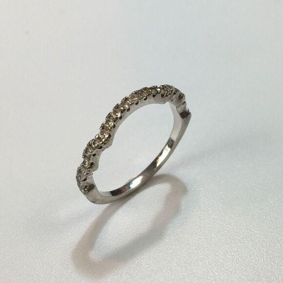 Sterling Silver Ring Size 6.5 Cubic Zirconia Wave Band Layering Stacking - Picture 5 of 14